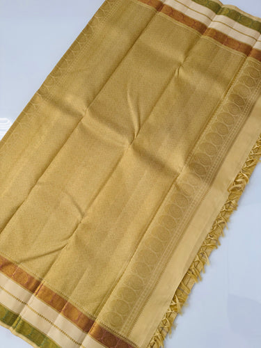 Exclusive Kanchivaram Designer Pure Silk Pure Zari Silk Saree | Beige & Gold | Handwoven | Ships from California